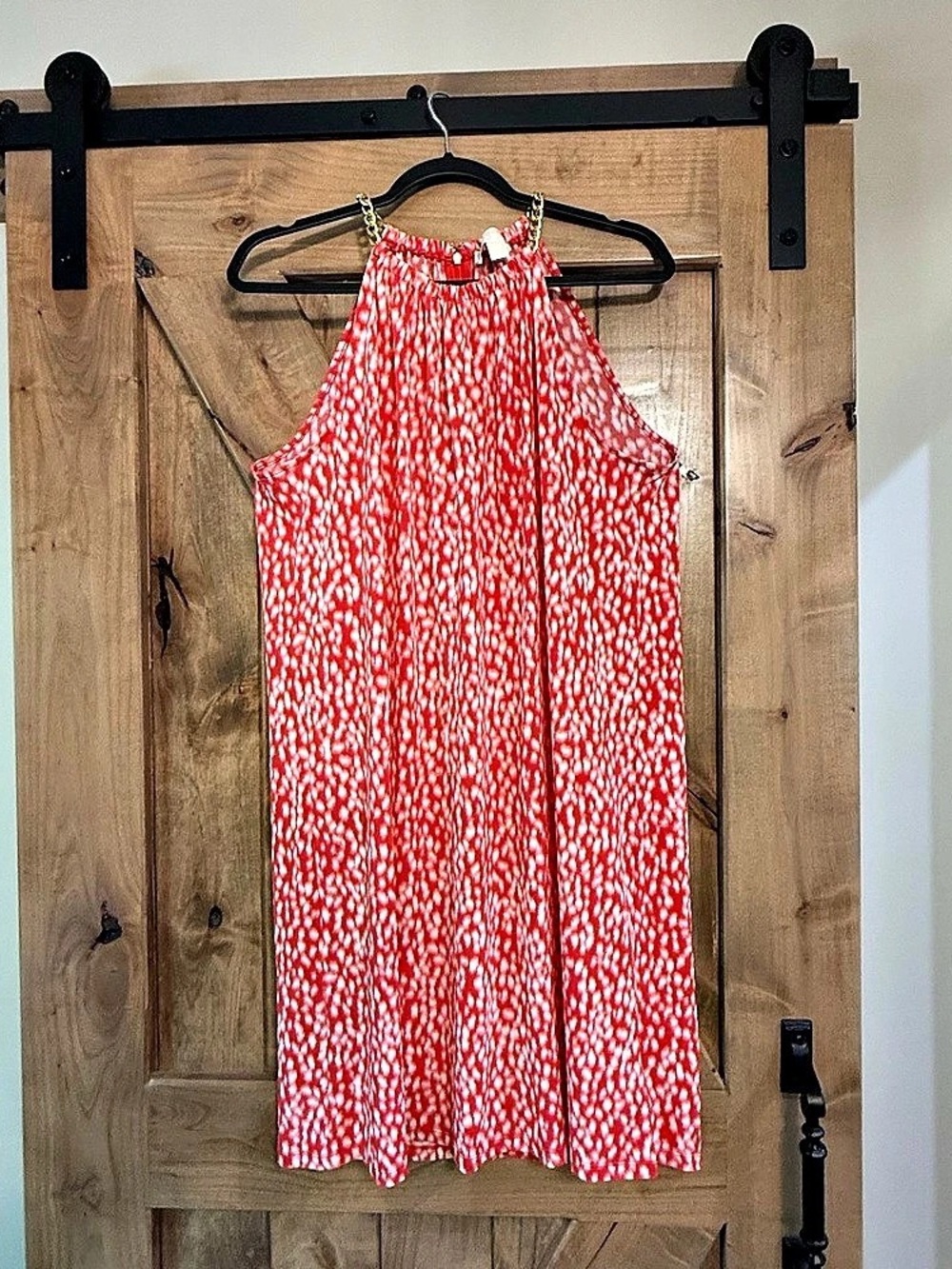 MICHAEL Kors Red & White Chain Strap Midi Dress Sz L Like New